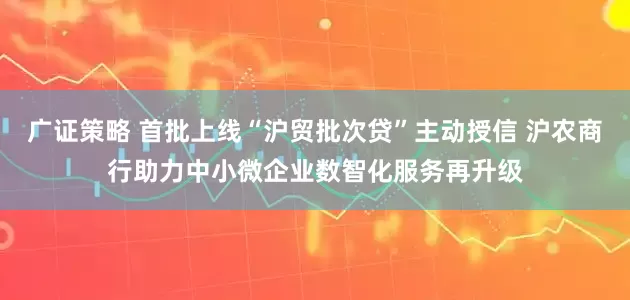 广证策略 首批上线“沪贸批次贷”主动授信 沪农商行助力中小微企业数智化服务再升级