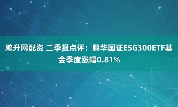 飚升网配资 二季报点评：鹏华国证ESG300ETF基金季度涨幅0.81%